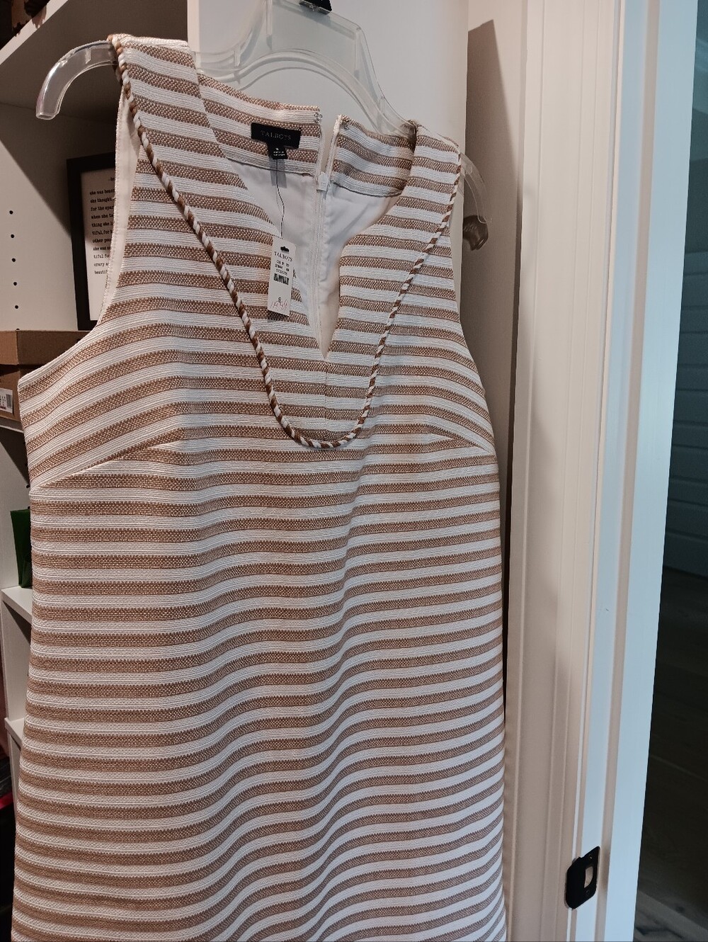 Talbots Cream and Tan Striped Sleeveless Shift Dress Size 10 NWT